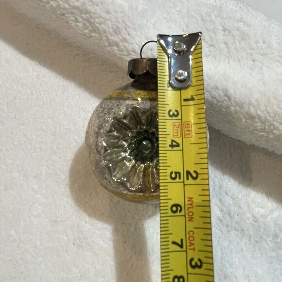 Vintage Mini Radko Shiny Brite Flocked Yellow Indent Ball Mercury Glass - Picture 7 of 8